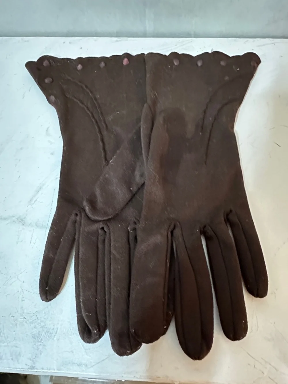Vintage Women's Driving Gloves Brown Nylon Hand Crafted Retro Split Cuff M